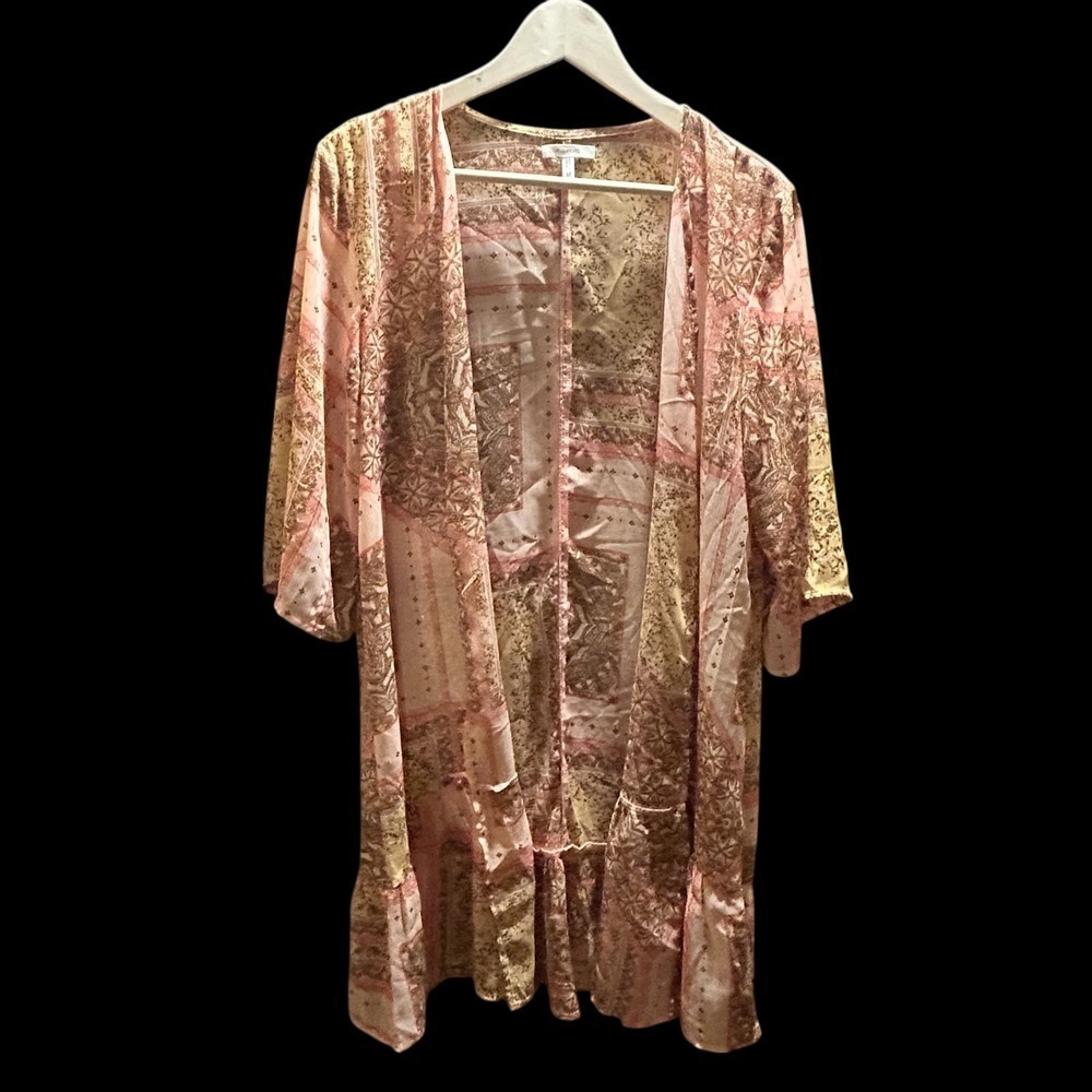 Maurices Sheer Open Front Cardigan Pink Floral Size Medium T49-28